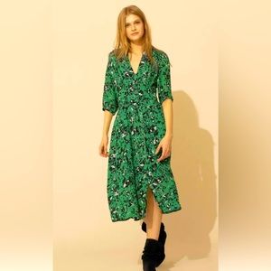 NEW BA & SH Elfe Green Midi Metallic Spring Summer Floral Dress, Sold Out